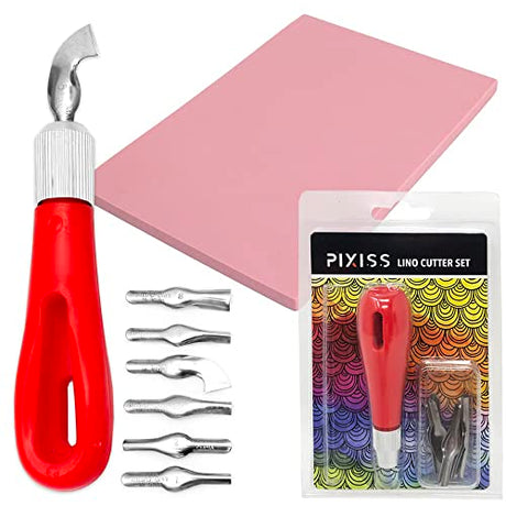 Rubber Block Stamp Carving Block Stamp Making Kit with Cutter Tools, 1 Carving Rubber Stamp for Printmaking, Printing and More Pixiss