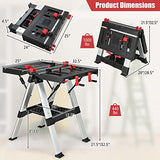 Goplus Portable Workbench, Folding Work Table & Sawhorse with Adjustable Height, 440LBS/1000LBS Capacity, Clamps, 2 x 4 Support Arms, Tool Tray, Goplus
