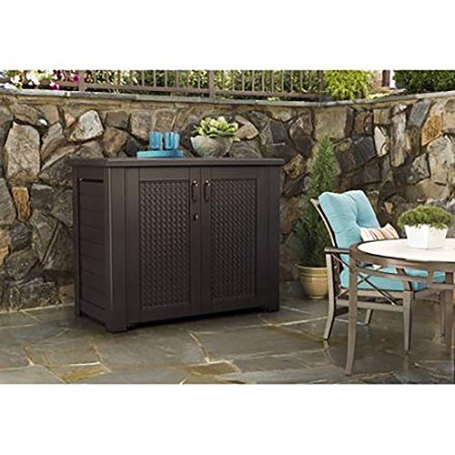 Rubbermaid Extra Large Decorative Patio Storage Cabinet, Weather Resistant, 123 Gal., Dark Teakwood, for Garden/Backyard/Home/Pool Rubbermaid
