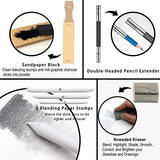 KALOUR 33 Pieces Pro Drawing Kit Sketching Pencils Set,Portable Zippered Travel Case-Charcoal Pencils, Sketch Pencils, Charcoal KALOUR