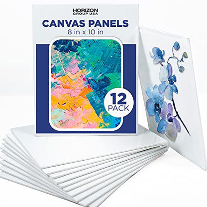 Horizon Group USA 8x10 Canvas Panel Boards Value Pack of 12, Primed, Perfect for Painting Projects, Watercolor, Oil & Acrylic Paints, Paint Canvas