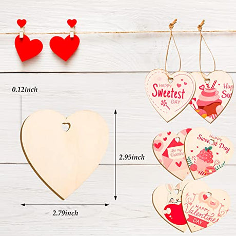 MGParty 60Pcs Natural Heart Wood Slices, DIY Mother's Day Bulk Wooden Hearts for Crafts, Unfinished Paintable Wooden Hanging Decorations, Wood Kit MGparty