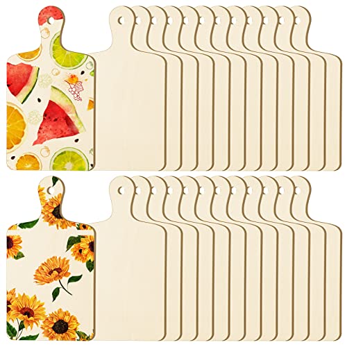 24 Pieces Mini Wood Cutting Board with Handle Wooden Chopping Board Paddle Unfinished Mini Cheese Board Small Serving board Cooking Butcher Block for