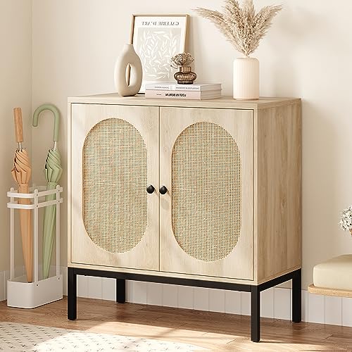 IDEALHOUSE Buffet Cabinet, Rattan Storage Cabinet with Doors and Shelves, Accent Cabinet Sideboard, Wood Console Cabinet with Storage Entryway - WoodArtSupply