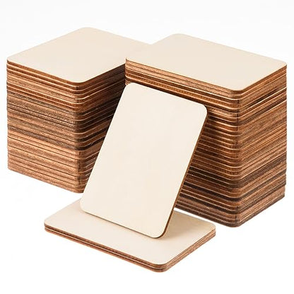 60 Pcs Unfinished Wood Rectangles Cutouts 2x3 Inch Rectangle Unfinished Wood Pieces Blank Wooden Cutout Tiles with Rounded Corners Wood Rectangles