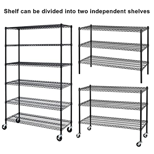 Storage Shelves 6000lbs Capacity, 6 Tier Metal Shelf on Casters 48" L×18" W×76" H Movable Heavy Duty Shelving Unit NSF Wire Shelf with Wheels for TYNB