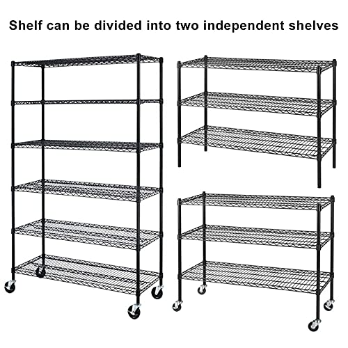 Storage Shelves 6000lbs Capacity, 6 Tier Metal Shelf on Casters 48" L×18" W×76" H Movable Heavy Duty Shelving Unit NSF Wire Shelf with Wheels for - WoodArtSupply