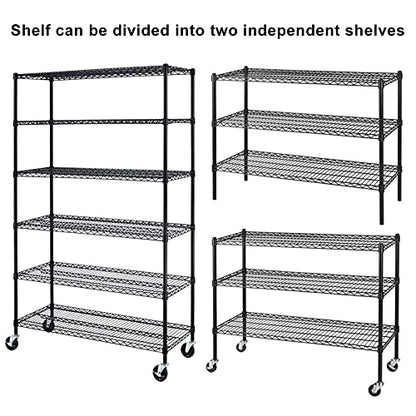 Storage Shelves 6000lbs Capacity, 6 Tier Metal Shelf on Casters 48" L×18" W×76" H Movable Heavy Duty Shelving Unit NSF Wire Shelf with Wheels for - WoodArtSupply