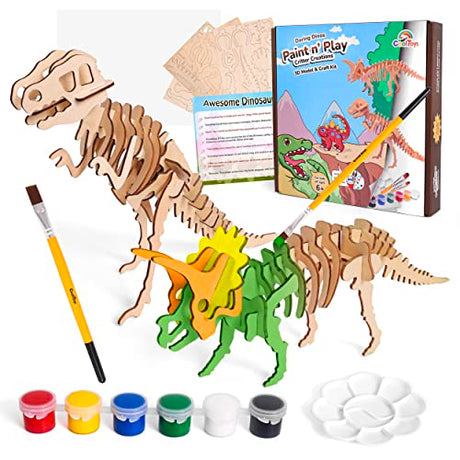 CoolToys Daring Dinos Paint n' Play 3D Model and Craft Kit - STEM Educational Wooden Dinosaurs Building and Painting Set for Kids Ages 6+, Fun and CoolToys