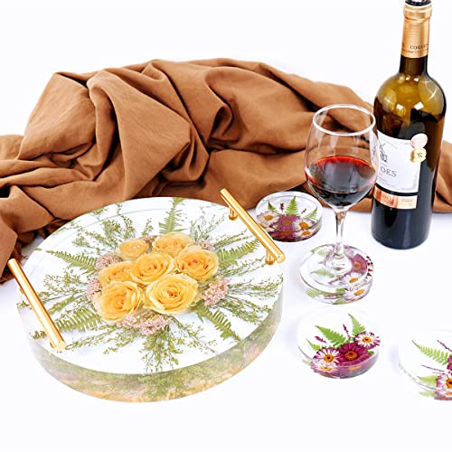 XXKJSZJQ Tray Molds for Epoxy Resin kit 13.5'' Deep Large Round Silicone Molds with 4pcs Coasters Resin Molds, Table Clock Mold DIY Flowers XXKJSZJQ