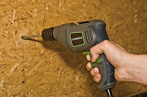 Genesis 4.2 Amp Corded Drill Variable Speed Reversible Electric with 3/8-Inch Keyless Chuck, Belt Clip, Rubberized Grip, Lock-On Button and 2 Year