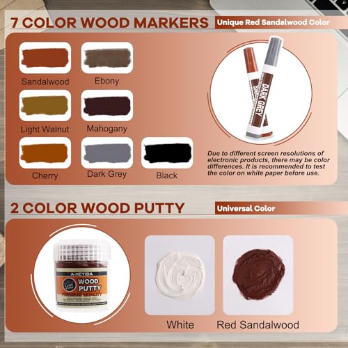 Furniture Repair Kit Wood Markers - New 7 Color Red Sandalwood Series Wood Floor Scratch Repair Kit, Wood Furniture Touch Up Stain Pens and Wood