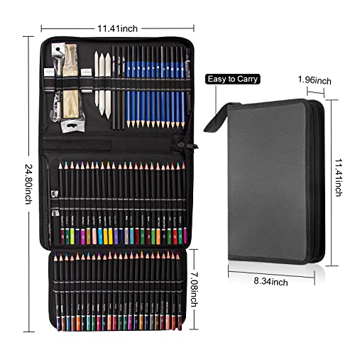 TanSon Drawing Kit,98PCS Drawing & Art Supplies Kit-Include Graphite Sketch  Pencils,Colored Pencils,Charcoal Pencils Art Set and Portable Case,Ideal