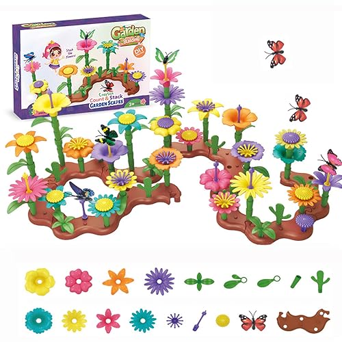 AKANYA Blocks Toys Flower Garden for Girls Toys STEM, Educational Toy Gardening Pretend Play Set Upgrade DIY Flower Stacking Toys for Kids Preschool