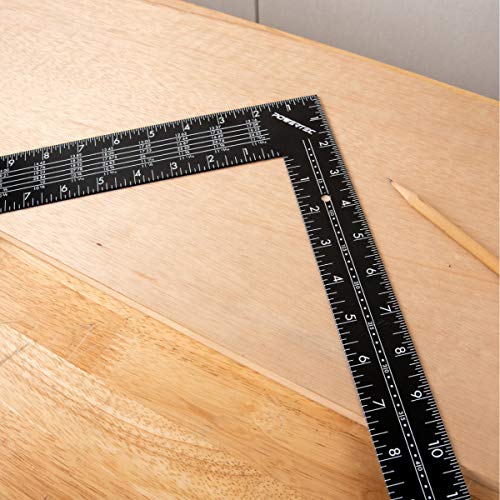 POWERTEC 80008-P2 16 Inch x 24 Inch Steel Framing Square with Rafter Tables, L Shaped Tool for Carpenter Square, Woodworking Square, Right Angle - WoodArtSupply