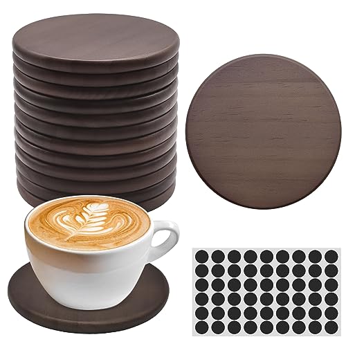 SIJDIEE 4 Inch Wood Drink Coasters, 12 Pack Round Bulk Wooden Coasters with Non-Slip Silicon Dot Stickers for Bar Kitchen Home Dinner Table Decor - WoodArtSupply