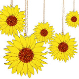 EXCEART 10 Pcs Unfinished Sunflower Wood Cutout Blank Wood Sunflower Slice with Twine for DIY Craft Spring EXCEART