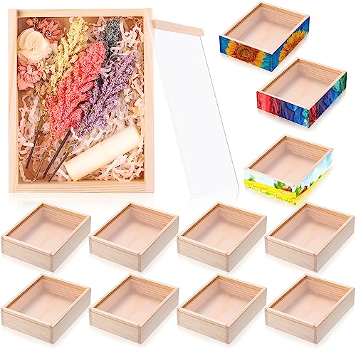Thyle 12 Pcs Unfinished Wood Boxes, 6.3 x 4.9 x 1.8 Inch Small Wooden Box with Lid Wood Craft Box Small Rectangle Wooden Crates for DIY Birthday Thyle