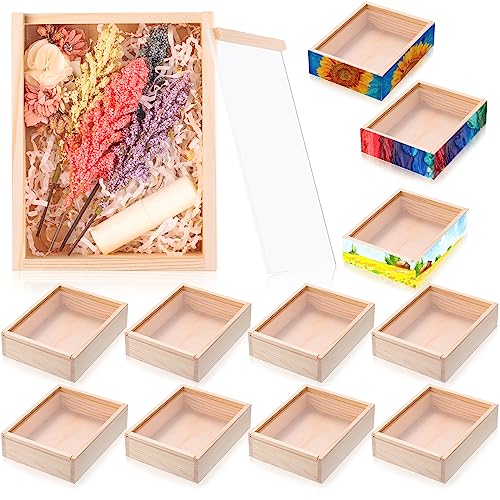 Thyle 12 Pcs Unfinished Wood Boxes, 6.3 x 4.9 x 1.8 Inch Small Wooden Box with Lid Wood Craft Box Small Rectangle Wooden Crates for DIY Birthday