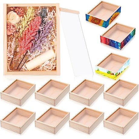 Thyle 12 Pcs Unfinished Wood Boxes, 6.3 x 4.9 x 1.8 Inch Small Wooden Box with Lid Wood Craft Box Small Rectangle Wooden Crates for DIY Birthday Thyle