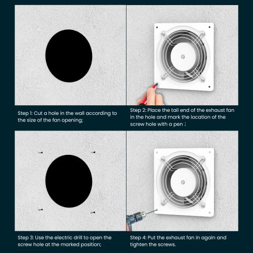 HG Power 6 Inch Exhaust Fan with Speed Controller, 308CFM Wall Exhaust Fanfor Kitchen, Bathroom, Metal Extractor Fan for Pet Room, Smoking Room, HG Power