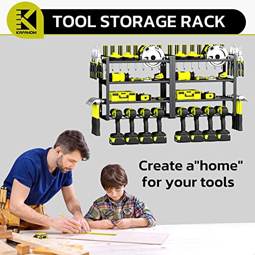 KAFAHOM Power Tool Organizer, 8 Drill Holder Wall Mount, 4 Layers Garage Tool Organizers and Tool Storage Rack, Heavy Duty Metal Tool Shelf with KAFAHOM
