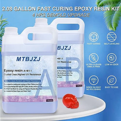 2.08 Gallon Quick Curing Epoxy Resin Kit - 4 Hrs Demold Upgrade - Clear & Bubble Free Epoxy - Fast Demold 1:1 Mix Resin - High Hardness for Art, - WoodArtSupply