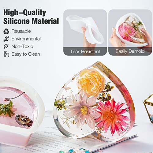 Resin Molds Silicone Kit, 8 in 1 Large Silicone Molds for Epoxy Resin, Flowers Preservation, Ideal Resin Starter Kit Including Hexagon, Heart,