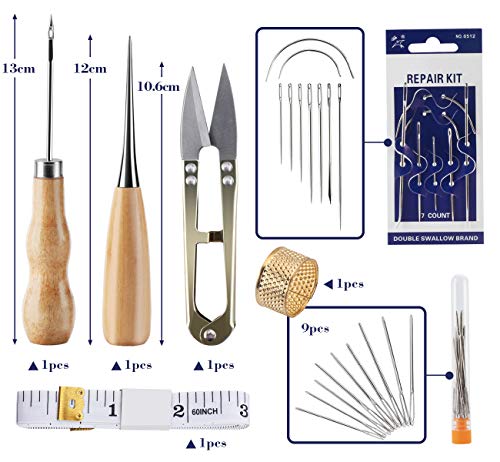 ilauke Leather Sewing Kit 31Pcs Waxed Thread Leather Repair Kit with Sewing Awl Upholstery Leather Working Tools&Supplies Leather Stitching for DIY ilauke