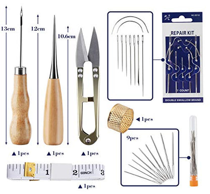 ilauke Leather Sewing Kit 31Pcs Waxed Thread Leather Repair Kit with Sewing Awl Upholstery Leather Working Tools&Supplies Leather Stitching for DIY - WoodArtSupply