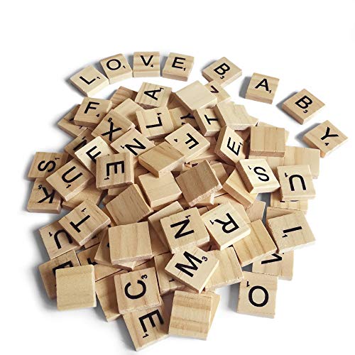 QMET 200PCS Scrabble Letters for Crafts - Wood Scrabble Tiles-DIY Wood Gift Decoration - Making Alphabet Coasters and Scrabble Crossword Game QMET