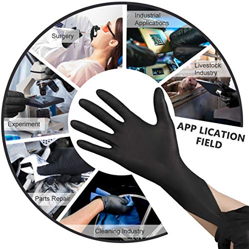 YOTU Black Disposable Nitrile Latex & Powder Free 6-Mil Gloves 100 Count, Textured, Mechanic Wearing, Cleaning, Food Black Medium YOTU