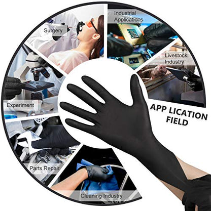 YOTU Black Disposable Nitrile Latex & Powder Free 6-Mil Gloves 100 Count, Textured, Mechanic Wearing, Cleaning, Food Black Medium - WoodArtSupply