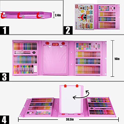KINSPORY Art Supplies, 228 Pack Art Sets Crafts Drawing Coloring kit, Double-Side Trifold Easel, Oil Pastels, Crayons, Colored Pencils, Creative Gift KINSPORY