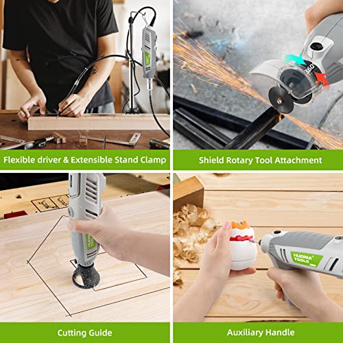 Rotary Tool Kit, 200W 1.8 AMP Huepar Tools with Flex Shaft 239pcs Accessories include MultiPro Keyless Chuck, 6 Variable Speed 10000-40000RPM Huepar Tools