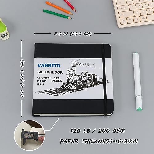 Hardcover Sketch Book, Square Sketchbook with 120LB/200GSM Thick Drawing Paper, 120 Pages/60 Sheets Sketch Pad for Adults and Kids, Large Mixed Media - WoodArtSupply