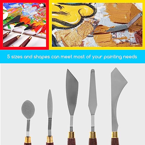 MEEDEN 5 Pieces Painting Knife Set Versatile Stainless Steel Spatula Palette Knife Oil Painting Accessories Mixing Scraper for Oil, Paint Color MEEDEN
