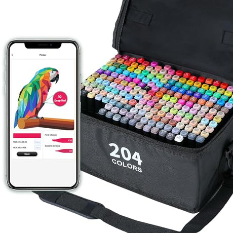 Vokiuler Alcohol Markers,204 Colors Art Markers for Artists with Coloring App, Dual Tip Markers for Kids Adult Painting Sketching Drawing with Travel Vokiuler