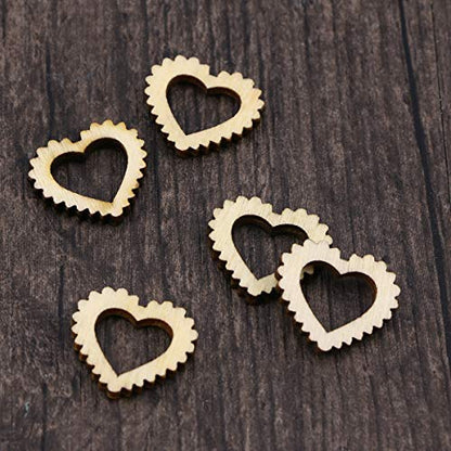 Amosfun 100pcs Hollow Out Lace Heart Wooden Pieces Cutouts Craft Embellishments Wood Ornament Manual Accessories for DIY Art (20mm)