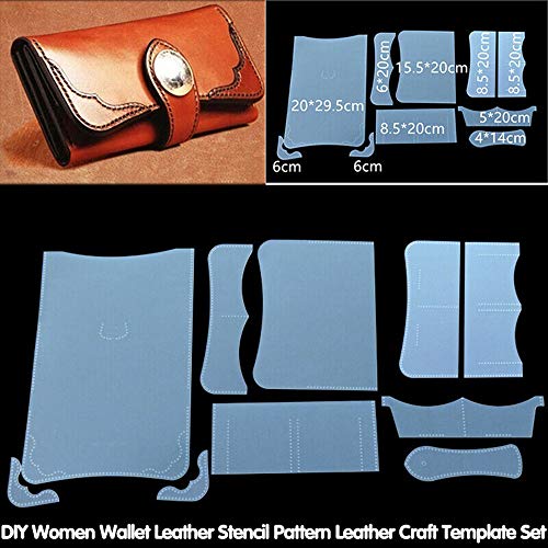 FASTROHY PVC DIY Women Wallet Leather Stencil Pattern Leather Craft Sewing Template Set - WoodArtSupply