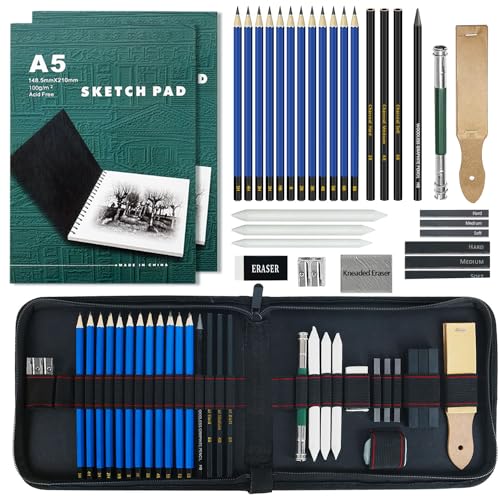 LUCYCAZ Drawing Kit - 55pcs Sketching Kit, Art Supplies for Adults with Drawing Pencils, Charcoal Pencils and Sketchpad, Drawing Supplies for Artist LUCYCAZ