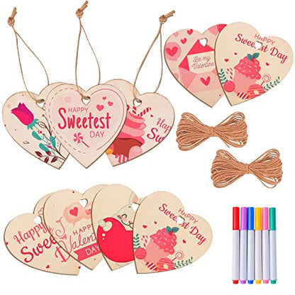 MGParty 60Pcs Natural Heart Wood Slices, DIY Mother's Day Bulk Wooden Hearts for Crafts, Unfinished Paintable Wooden Hanging Decorations, Wood Kit
