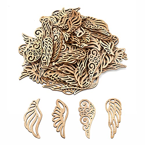 LiQunSweet 100 Pcs Angel Wing Unfinished Wooden Cutout Charm Blank Wood Slices Ornament for Birthday DIY Painting Tags Wedding Home Decoration