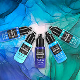 Pixiss Blue Alcohol Ink Set - 5 Shades of Highly Saturated Alcohol Ink for Epoxy Resin Supplies, Yupo Paper, Tumblers, Coasters - Resin Colorant for Pixiss
