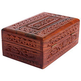 ITOS365 Handmade Wooden Keepsake Storage Case Jewelry Box Jewel Organizer - Floral Hand Carvings with Brass Inlay - Gifts for Women, 6 x 4 Inches ITOS365
