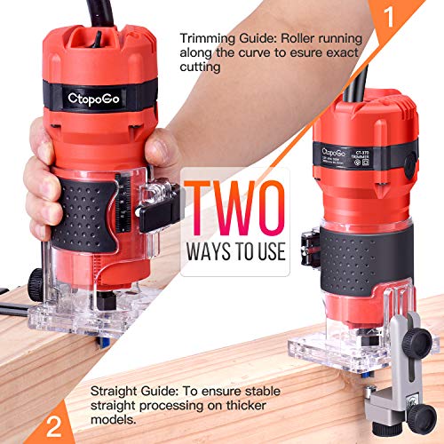 Compact Router Tool, 800W Wood Palm Router Tool for Woodworking, Hand Wood Trimmer Wood Router with 12PCS 1/4" Router Bits CtopoGo