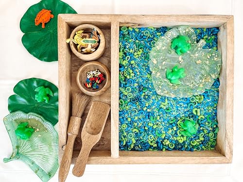 KOOKAROO Sensory Play Bin - 9 Montessori Sensory Bin Tools + 1 Sensory Box - Sensory Table Toys - Waldorf Toys - Sand Tray - Wooden Scoops for KOOKAROO