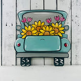 Truck with Flowers Wooden Shape, Engraved Shape, Unfinished Wood Craft, Build-A-Cross Build-A-Cross