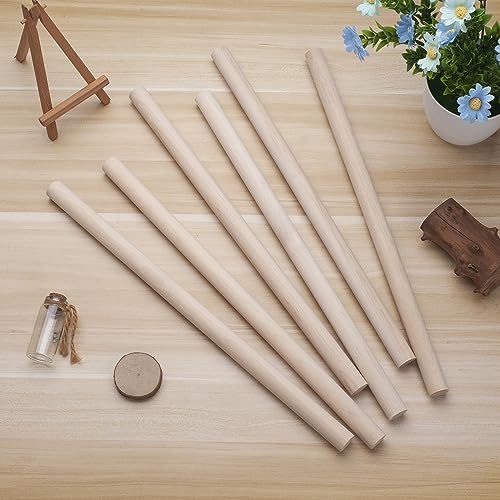 Wooden Dowel Dods Wood Dowels for Crafts, 6 PCS 3/4 x 15" Round Macrame Wooden Sticks for Crafting, Unfinished Hardwood Sticks for Arts and DIYers, Coowayze