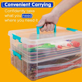 TERGOO 2 Layer Plastic Storage Containers with Lids, Multipurpose Clear Stack & Carry Box, Portable Craft Organizers and Storage Bin for Organizing TERGOO